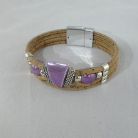 Bracelet en liège , céramique mauve