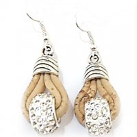 Cork earrings white rhinestones