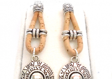 Longues Boucles d'oreilles en liège, pendentif tribal