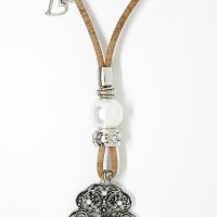 Collier long en Liège, cœur Filigrane Portugaise