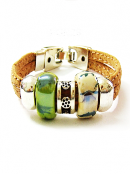 Bracelet en liège,céramiques verte