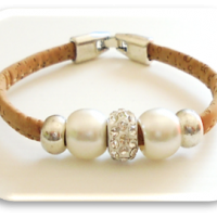 Cork Bracelet, with turquoise pearl & rhinestone