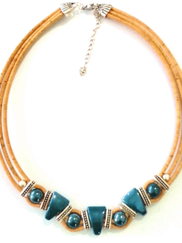 Collier en liège Diana,céramique vert foncé
