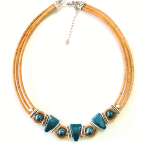 Collier en liège Diana,céramique vert foncé