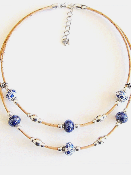 Collier céramiques florales & bleus