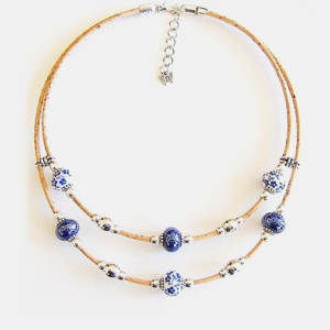 Collier céramiques florales & bleus