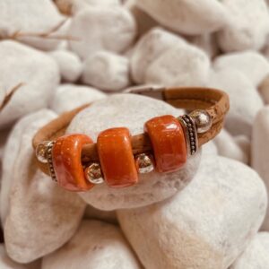 Bracelet en liège céramiques orange