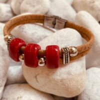 Bracelet en liège, céramiques rouge