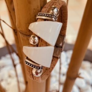 Bracelet en liège,céramiques blanche