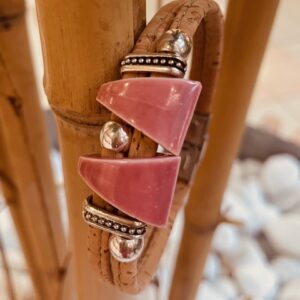 Bracelet en liège, céramique Rose