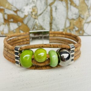 Bracelet  liège,céramiques verte