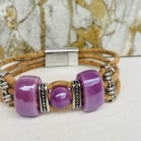 Amalia cork bracelet, purple ceramic