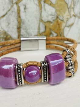 Bracelet en liège Amalia, céramique mauve