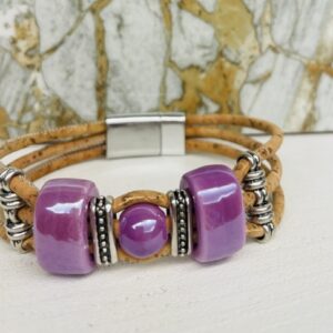 Bracelet en liège Amalia, céramique mauve