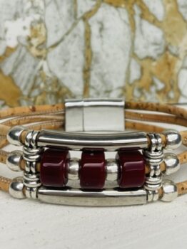Bracelet liège,petite céramique marron