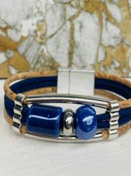 Bracelet en liège céramiques bleu azur