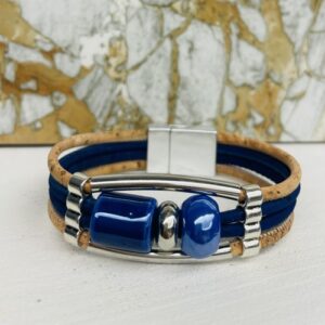 Bracelet en liège céramiques bleu azur