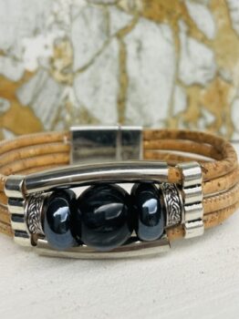 Bracelet en liège, céramiques noire