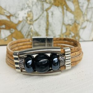 Bracelet en liège, céramiques noire