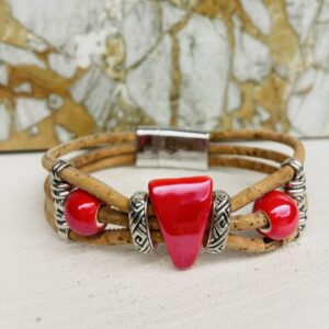 Cork bracelet, Portuguese filigree and red ceramics