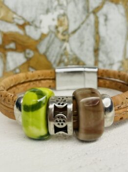 Bracelet en Liège , céramique multi couleurs