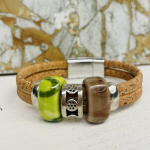 Bracelet en Liège , céramique multi couleurs