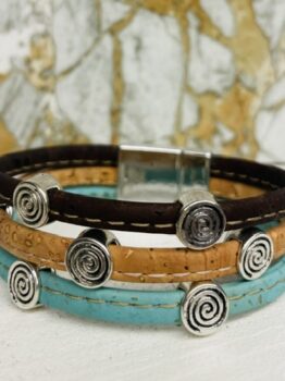 Bracelet en Liège , triple tour & couleurs
