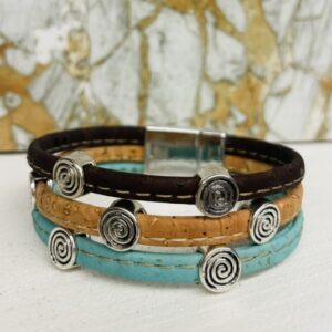 Bracelet en Liège , triple tour & couleurs