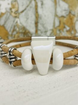 Bracelet en liège,céramiques blanche
