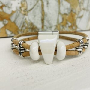 Bracelet en liège,céramiques blanche