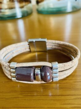 Bracelet Corine en liège, céramique marron