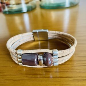 Bracelet Corine en liège, céramique marron