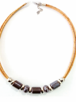Collier en liège, céramique noir