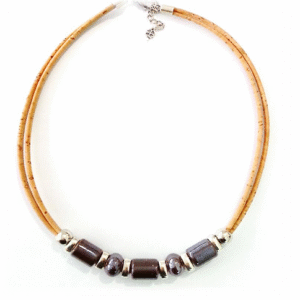 Collier en liège, céramique marron