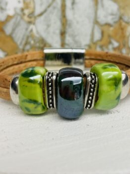 Bracelet en liège,céramiques verte