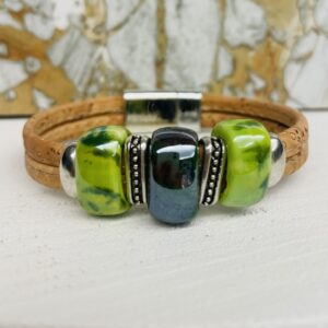 Bracelet en liège,céramiques verte