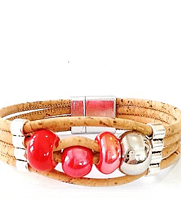 Cork bracelet, red ceramic