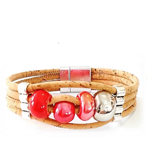 Cork bracelet, red ceramic