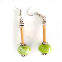 Cork dangling earrings,green ceramic