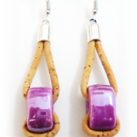 Cork earrings,purple ceramic