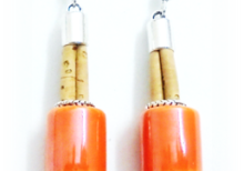 Cork earrings, with orange ceramic