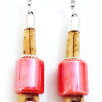 Boucles d'oreilles pendantes en liège,céramique rouge