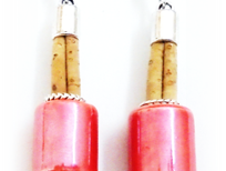 Boucles d'oreilles pendantes en liège,céramique rouge