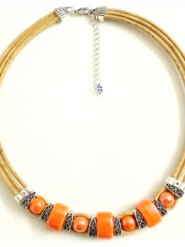 Collier en liège céramique orange