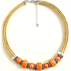 Collier en liège céramique orange