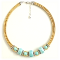 Cork necklace with light green ceramic