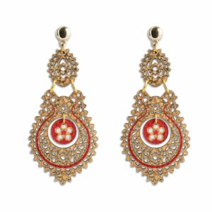 Hanging earrings, golden filigree, red flower