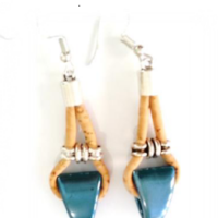 Cork earrings,dark green ceramic