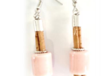 Cork earrings,white ceramic