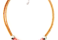 Cork necklace, red ceramics